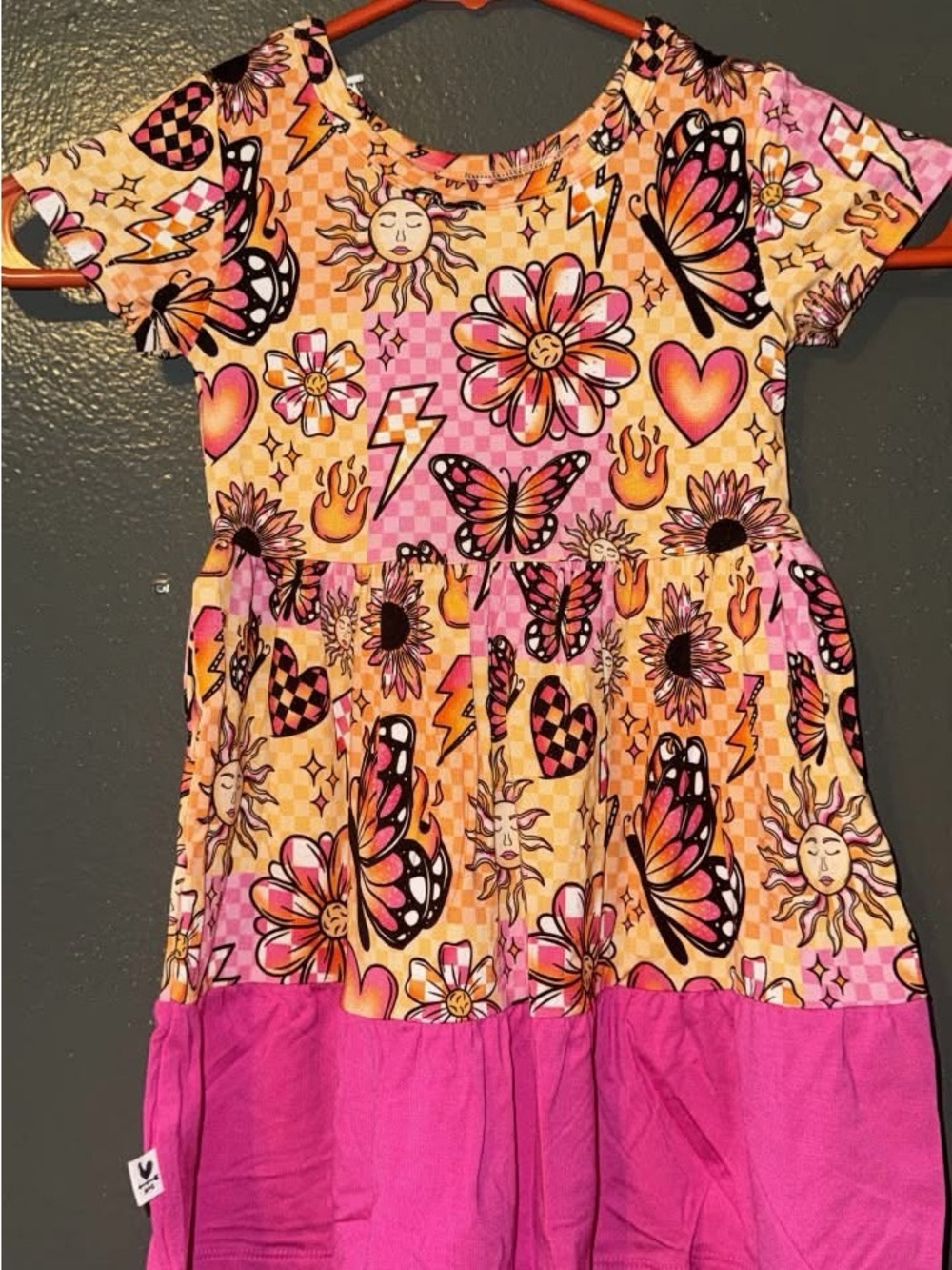BAMBOO Pink & Orange Butterfly Floral Tiered Casual Dress
